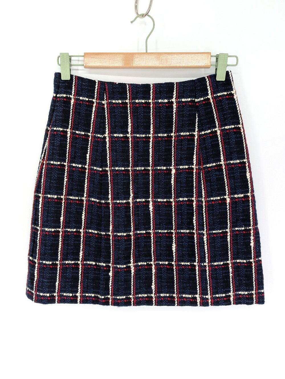 Favorite Daughter Plaid Tweed Mini Skirt First Wife Wool Blend Navy Red 2 Preppy